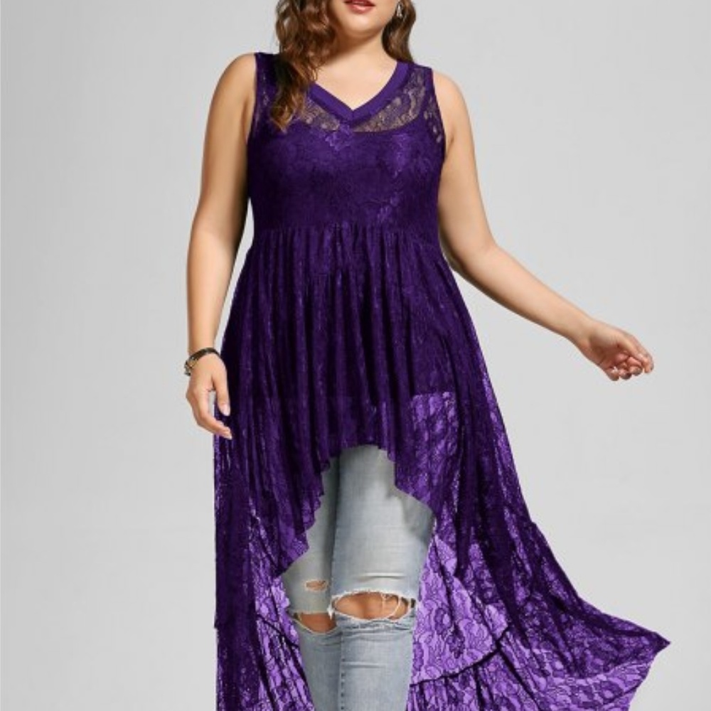 SOLD!!!   NWT Plus Size Sheer V Neck Tank Top Hi-Low Long